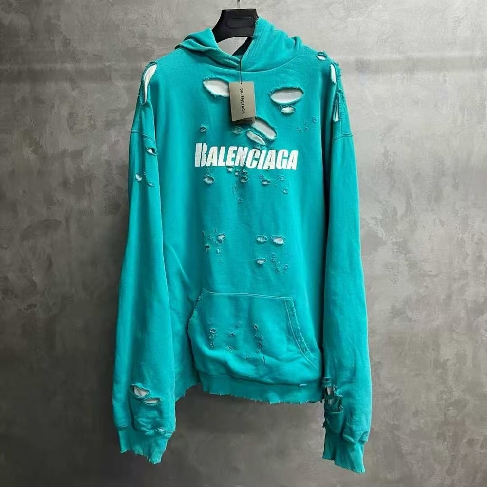 Authentic Balenciaga Turquoise Distressed Hoodie